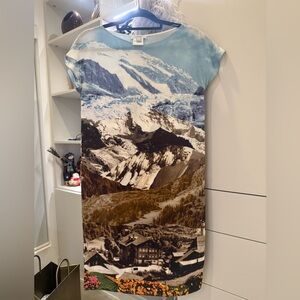 Carven silk landscape print shift dress, Small/36 Fr